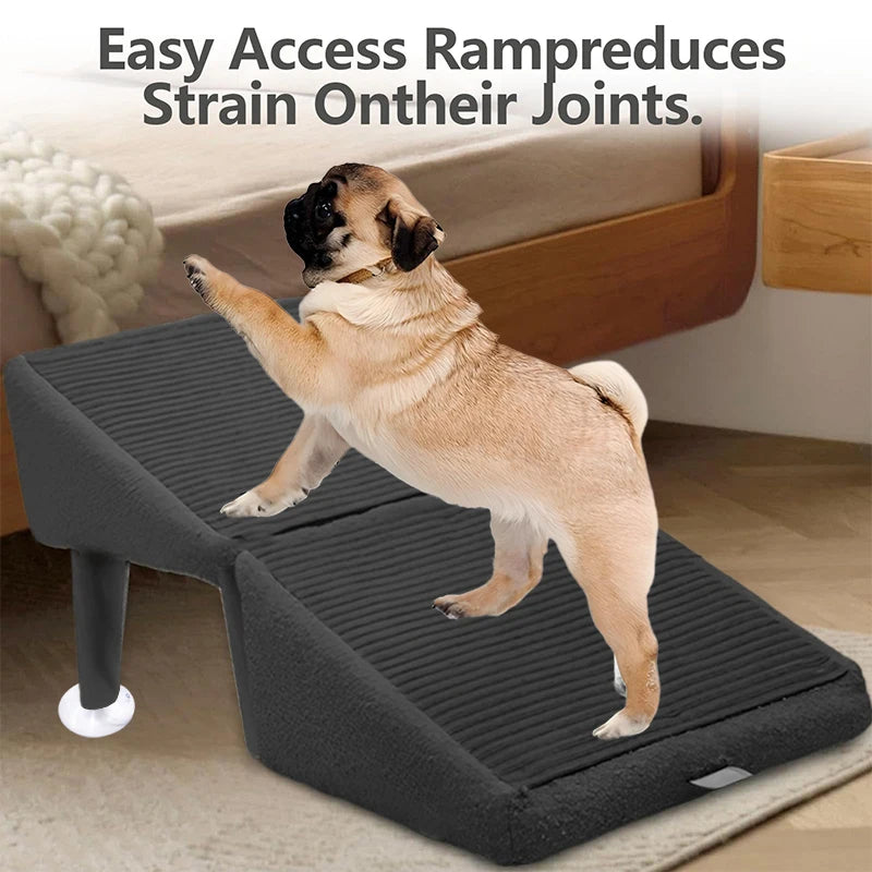 2-in-1 Convertible Wooden Home Step Stool Dog Ramp Stairs With Anti-slip Panels And Suction Cups