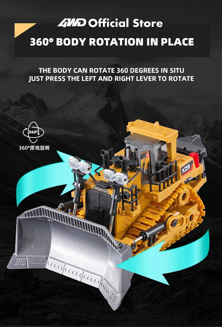 4WD Remote Control Excavator Dump Truck Crawler Bulldozer RC Model Car Toy Alloy Simulation Construction Vehicle Gifts for Kids