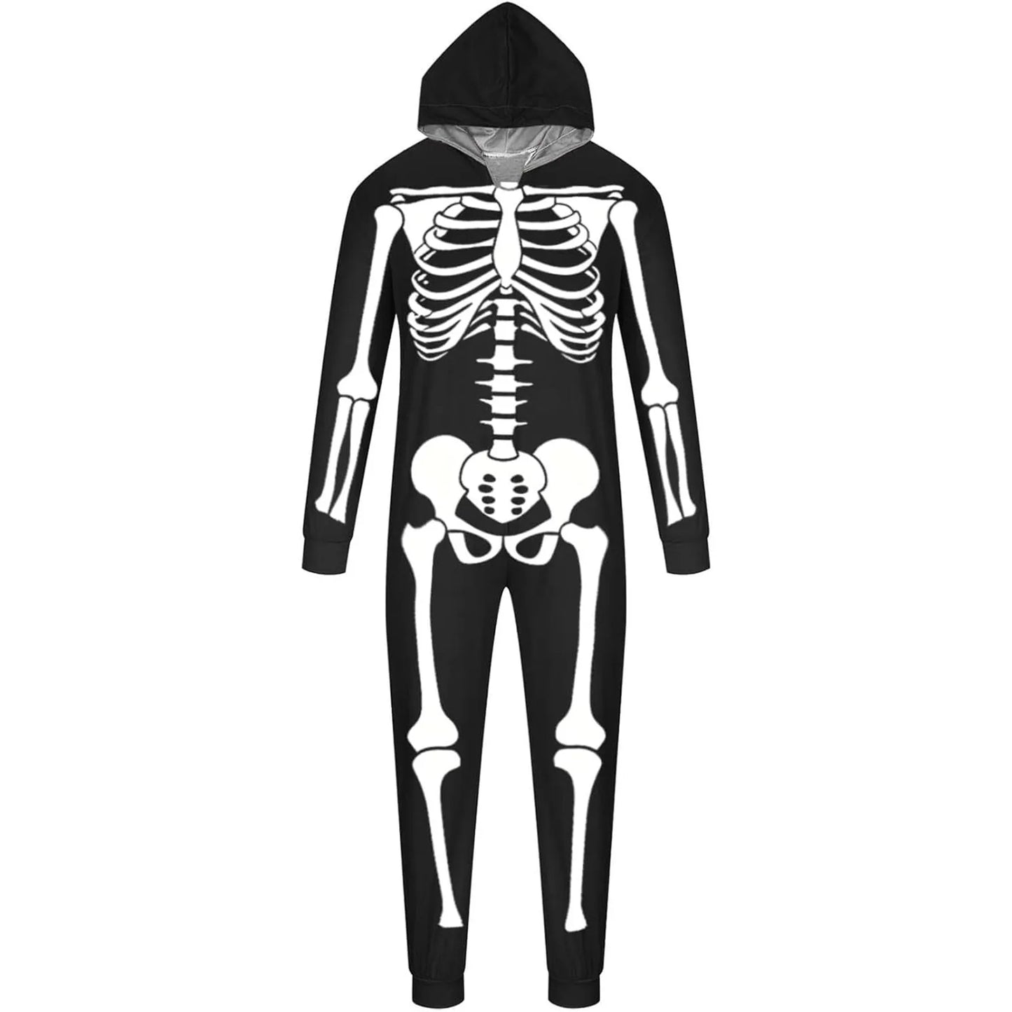 Family Halloween Pajamas Jumpsuit Parent Child Hooded Zipper Overalls White Skeleton Printed Home Matching Suits For The Family