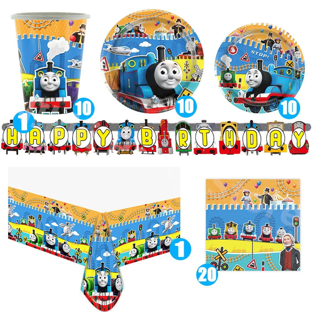Thomas and Friends Party Decorations the Train Balloons Disposable Tableware Tablecloth Cups Banner Baby Shower Supplies Toy