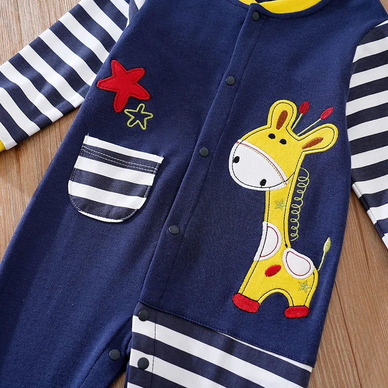 Spring And Autumn Boys And Girls Cute Cartoon Giraffe Printed Cotton Comfortable Long Sleeve Baby Bodysuit