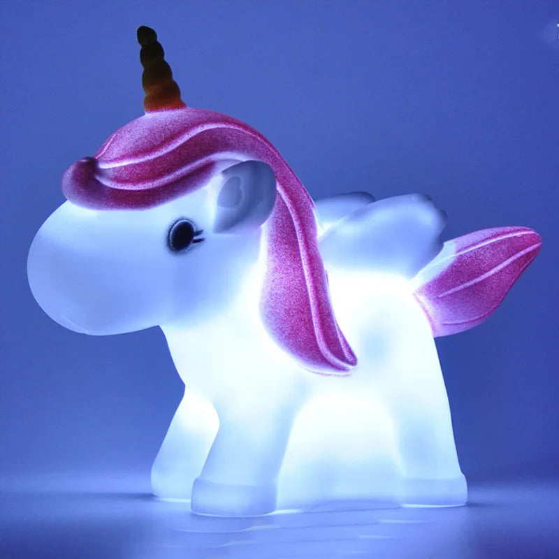 Cute LED Night Light Bear Unicorn Dinosaur Rabbit Cartoon Animal Bedside Lamp for Children Bedroom Yellow Blue Pink White Light