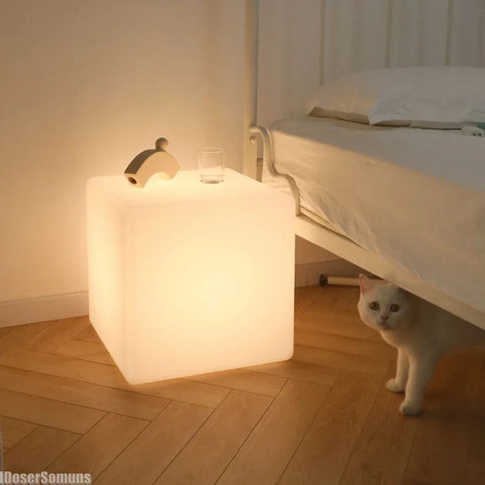 Bedside Glow Cabinet White Cube Floor Lamp 3D Decorative Sofa Coffee Table Bedside Lamp Luxury Decorative Night Lights