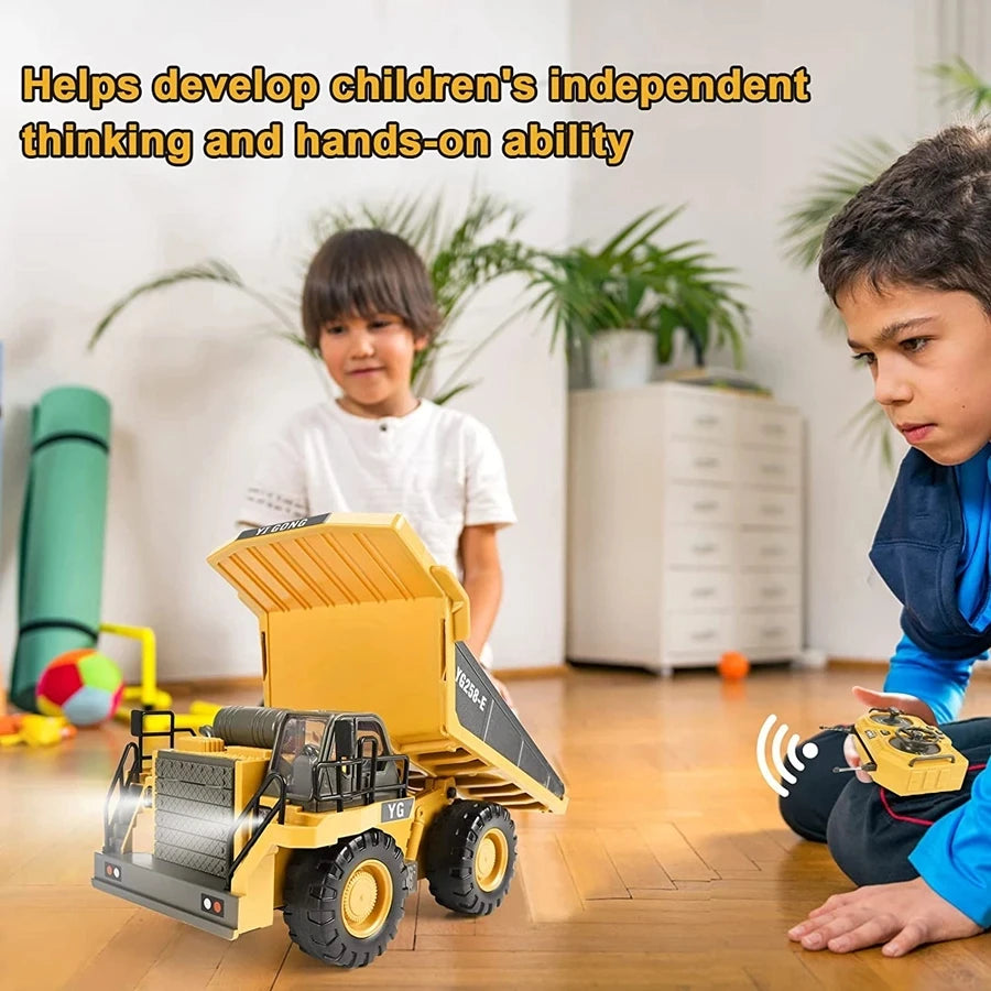 4WD Remote Control Excavator Dump Truck Crawler Bulldozer RC Model Car Toy Alloy Simulation Construction Vehicle Gifts for Kids