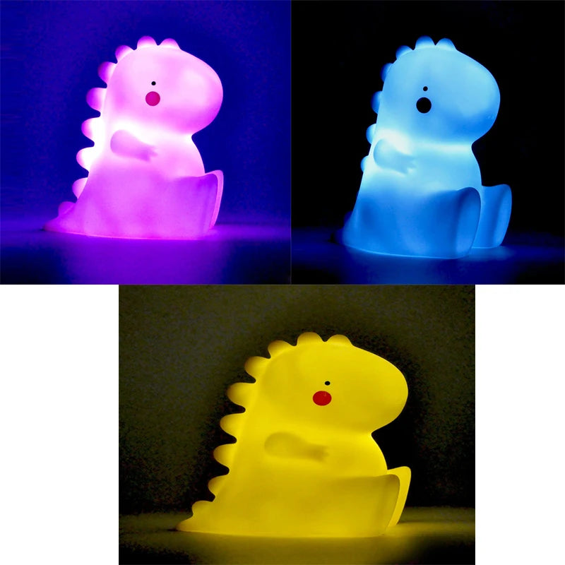 Cute LED Night Light Bear Unicorn Dinosaur Rabbit Cartoon Animal Bedside Lamp for Children Bedroom Yellow Blue Pink White Light