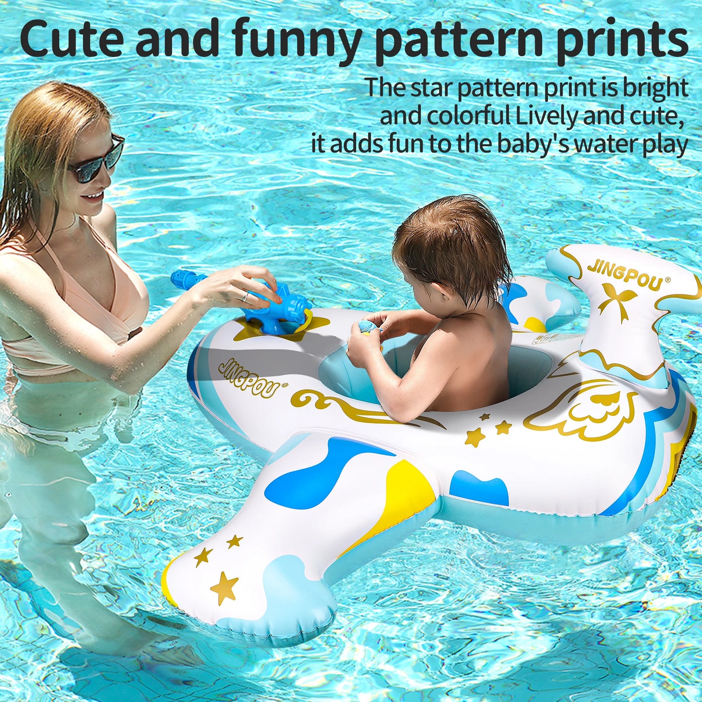 Swimbobo Blue Kids Plane Swimming Seat Float Ring Inflatable Floating For Summer Swim Boat Circle Bathing Water Gun Toy