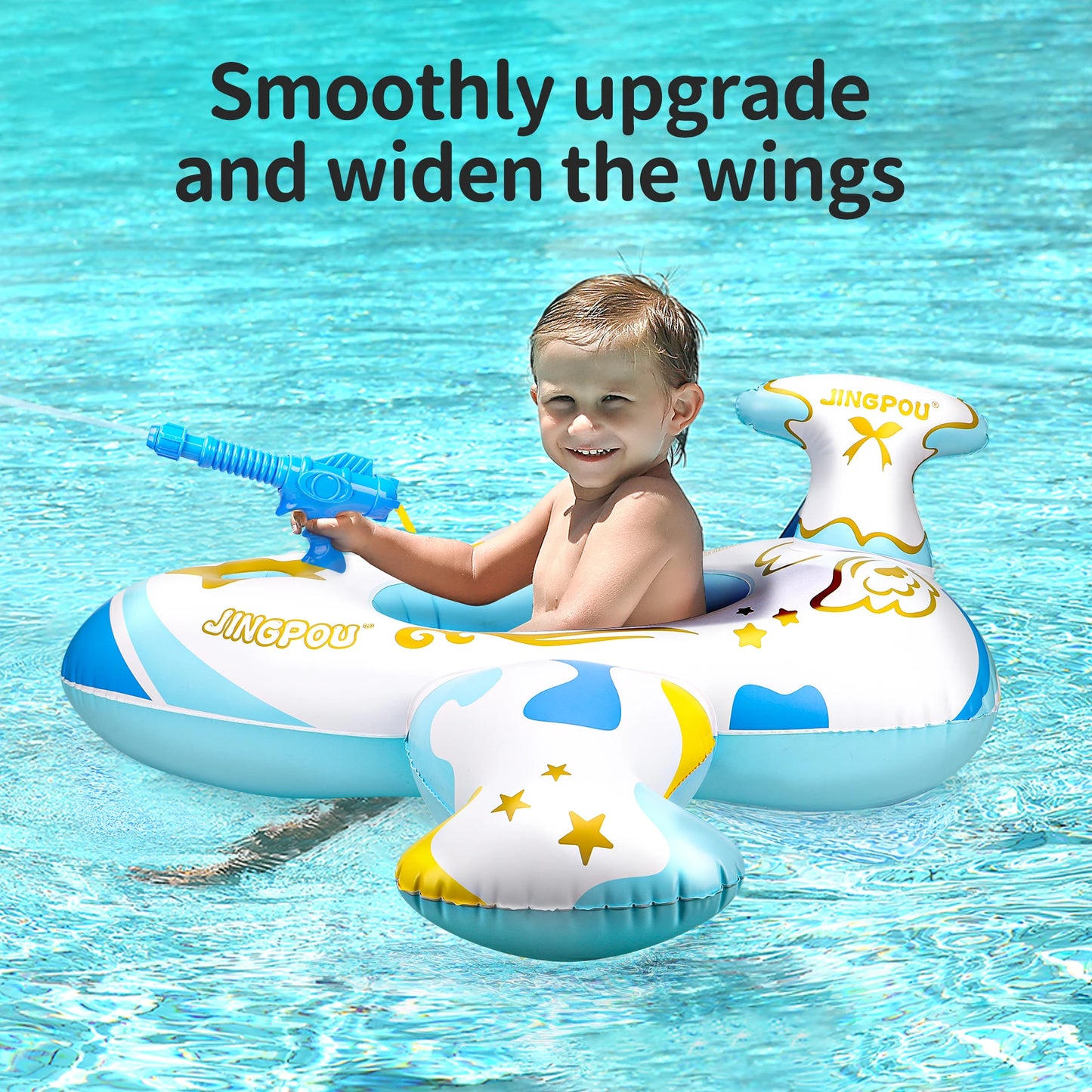Swimbobo Blue Kids Plane Swimming Seat Float Ring Inflatable Floating For Summer Swim Boat Circle Bathing Water Gun Toy