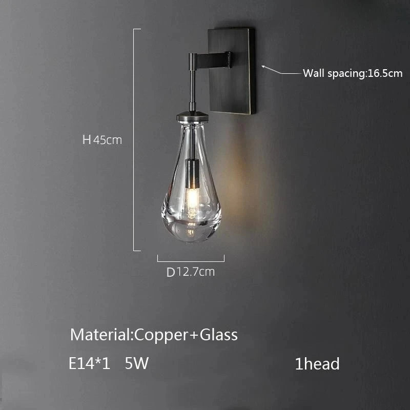 New Copper LED Pendant Light, Modern Lobby Waterdrop Glass Light, Home Decoration, Hotel Villa Glossy Staircase Ceiling  Lamps