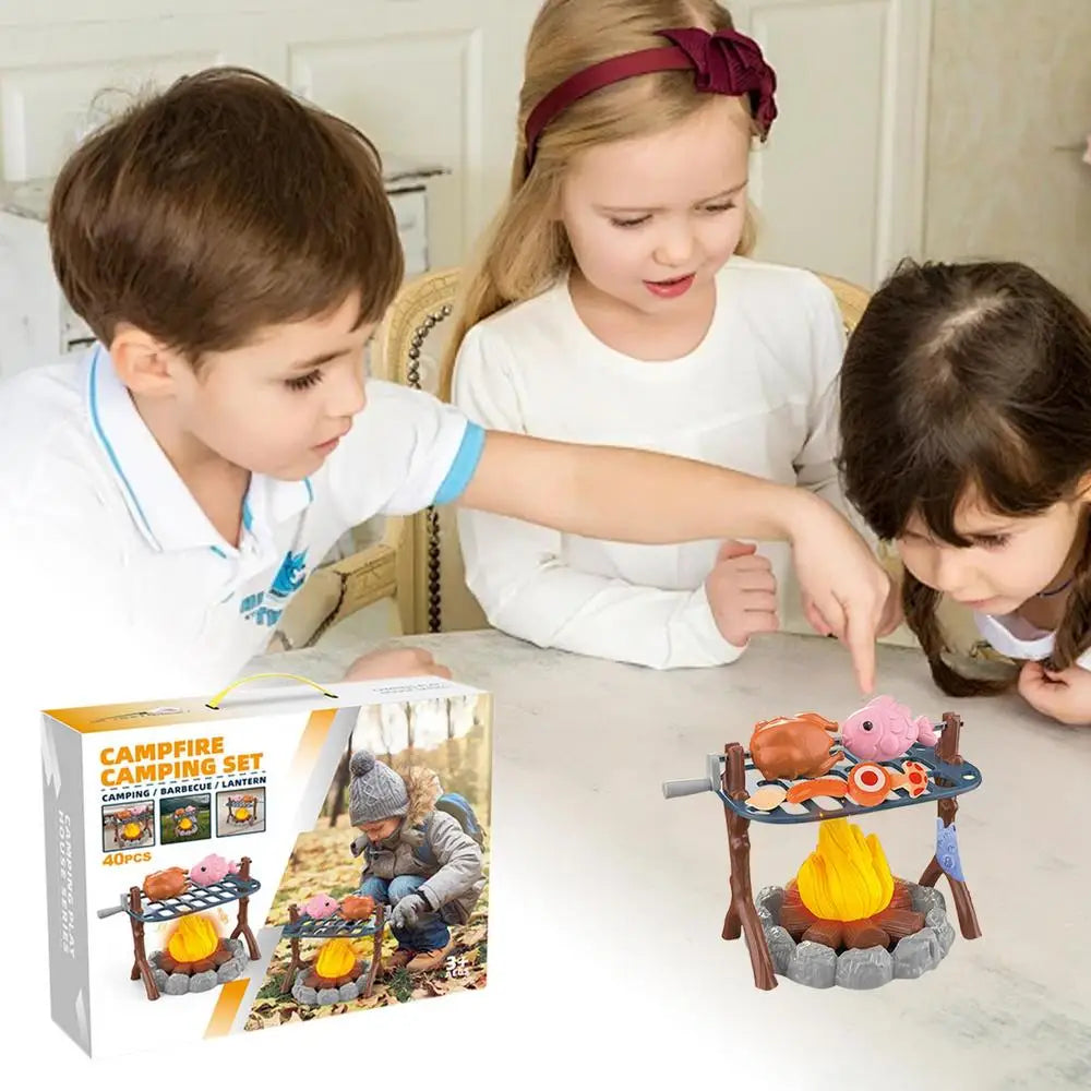 Kids Pretend Camping Set Mini Food Campfire Toy BBQ Grill Set Children Indoor Outdoor Toys Birthday Party Favors Christmas Gifts