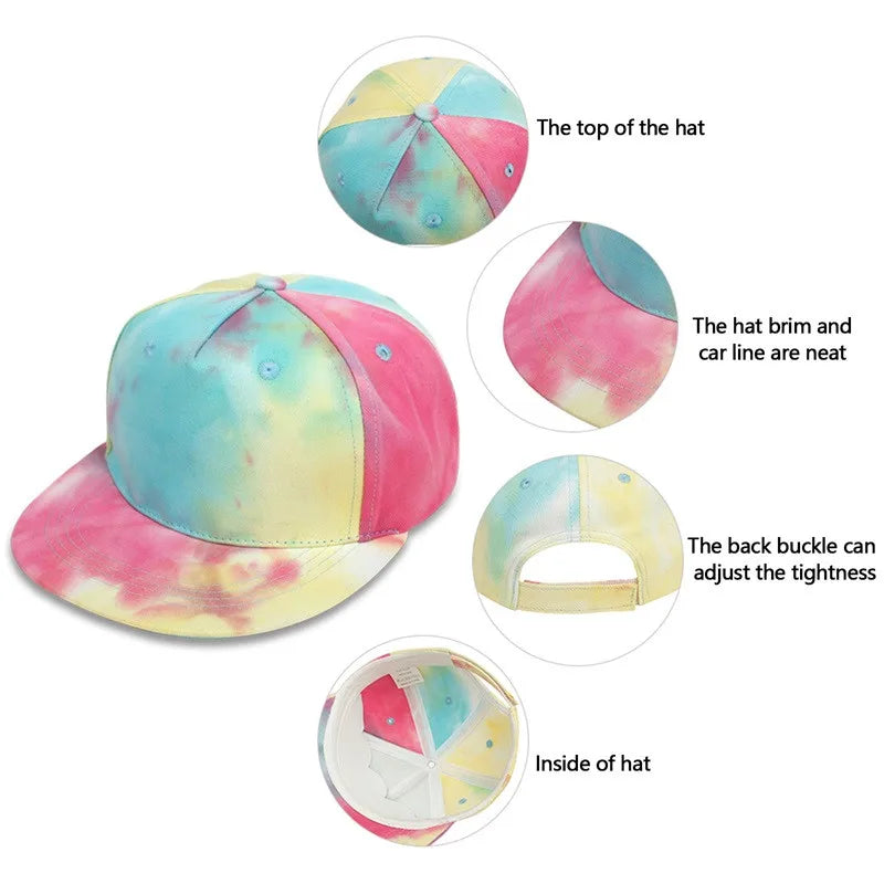 1-5years Children Hip-Hop Hats Kids Solid Color Tie-Dye Baseball Caps For Toddler Boys And Girls Outdoor Flat Brim Trend Hats