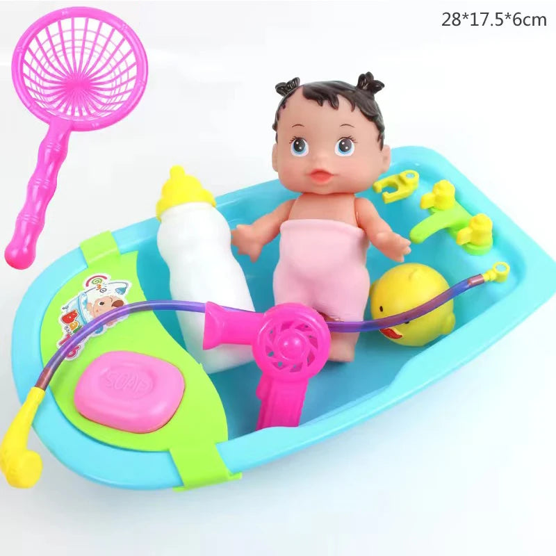 Bathtub with Baby Doll Duck Bath Toy Set Baby Water Floating Toys Milk Bottle Shower Kit Gifts For Kids Funny Educational Toys