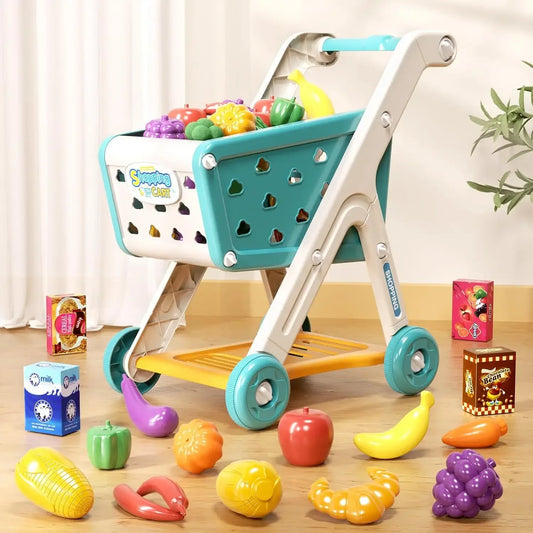 26pcs Kids Shopping Cart Playing House Role-Playing Games Supermarket Playset Accessories for Toddler Aged Children's Toys