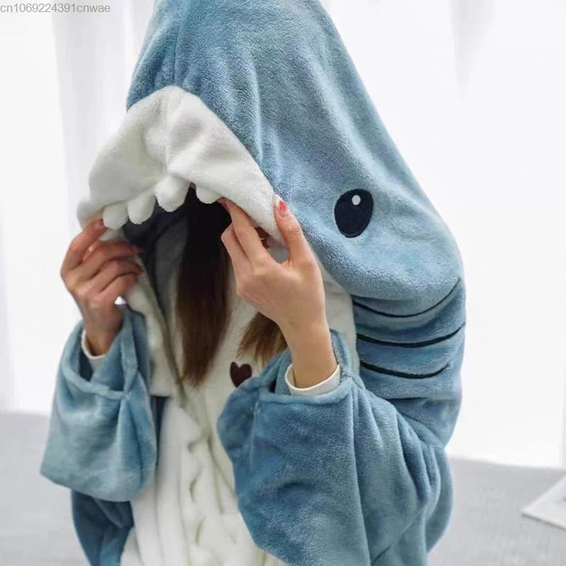 Kawaii Animal Shark Sleepwear Clothes Winter Warm Funny Cute Casual One Piece Home Wear Pajamas Harajuku Pjs Plush Pyjamas Y 2k