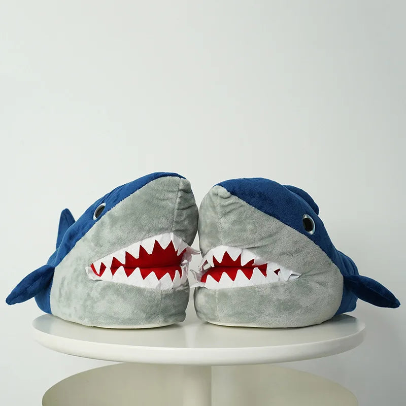 Cute Cartoon Shark Plush Slippers for Men Women, Soft Animal Funny Home Indoor Winter Warm Floor Shoes