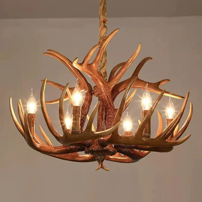 Modern Home Decor LED Chandeliers Horn Deer Resin Antler Decoration Restaurant Ceiling Lamp Indoor Home Art Rustic Decor Lustre