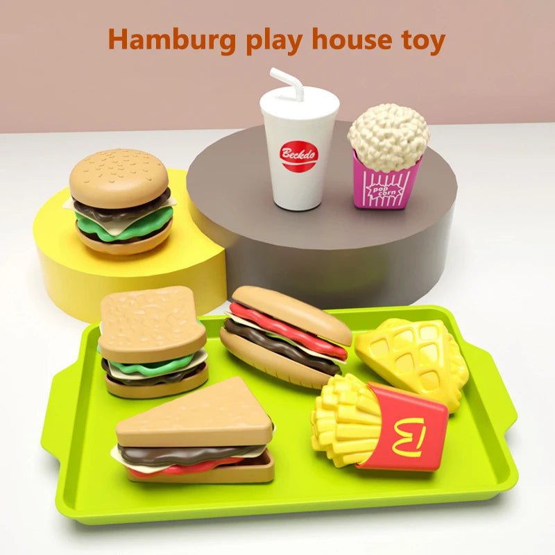 9 PCS Per Set Detachable Snack Hamburger Plastic Pretend Toy Play House Food Sets For Kids Kitchen Toy Birthday Gift