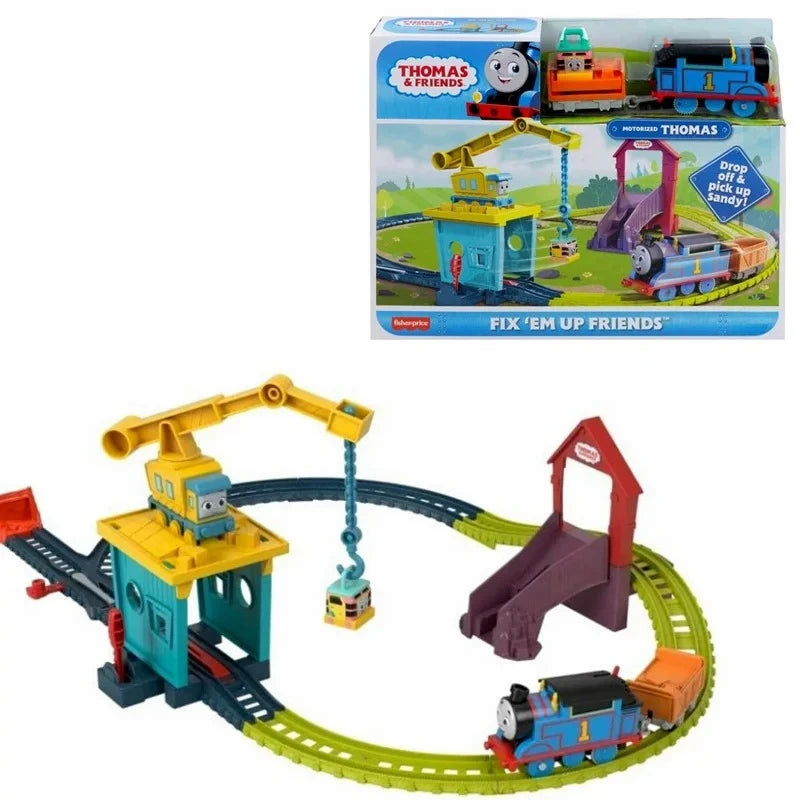 Original Thomas and Friends Train Motorized Fix Em Up Friend Carly Sandy Diecast Crane Toys Metal Engine Truck Building Gift Set