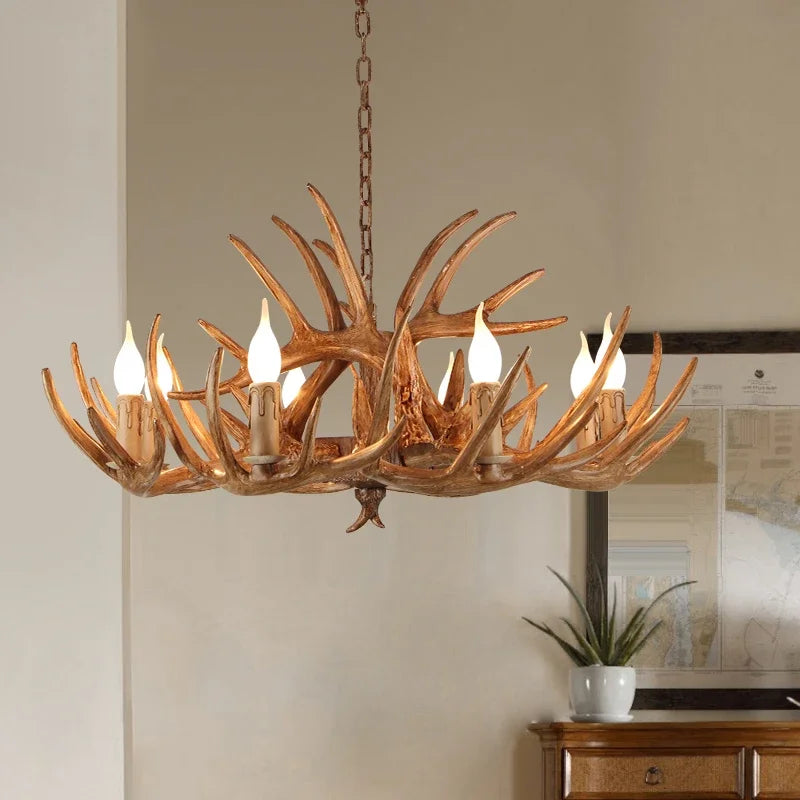 Modern Home Decor LED Chandeliers Horn Deer Resin Antler Decoration Restaurant Ceiling Lamp Indoor Home Art Rustic Decor Lustre