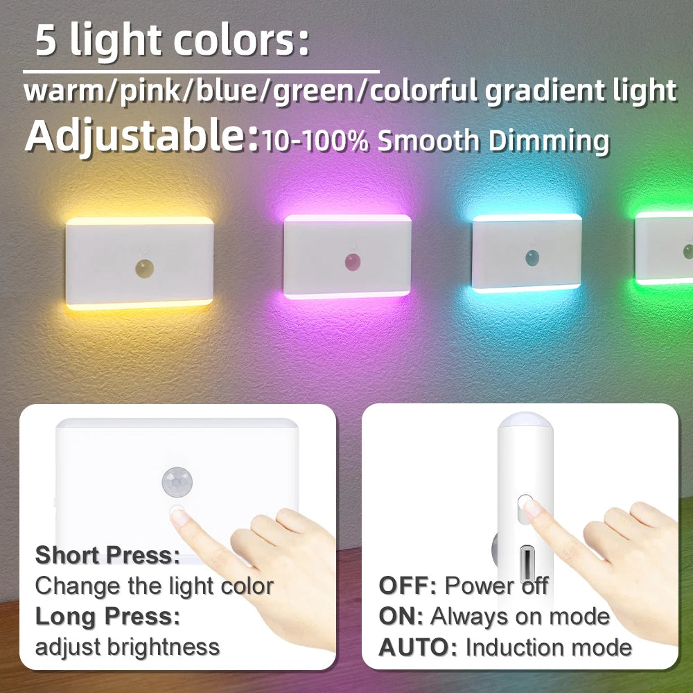 LED Motion Sensor Night Light, 3 Modes Stair Lamp, Dimmable Lighting with Battery, for Indoor,Bedroom, Cabinet, Gift, Home Decor