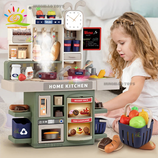 Baby's Housework Kitchen Playset Cooking Tableware Food Lihgting Sound Playing Pretend Educational Toy For Children Toddler Gift