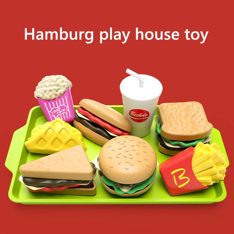 9 PCS Per Set Detachable Snack Hamburger Plastic Pretend Toy Play House Food Sets For Kids Kitchen Toy Birthday Gift