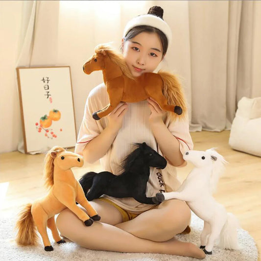 Cartoon Simulation White Black Horse Stuffed Children Plush Toy