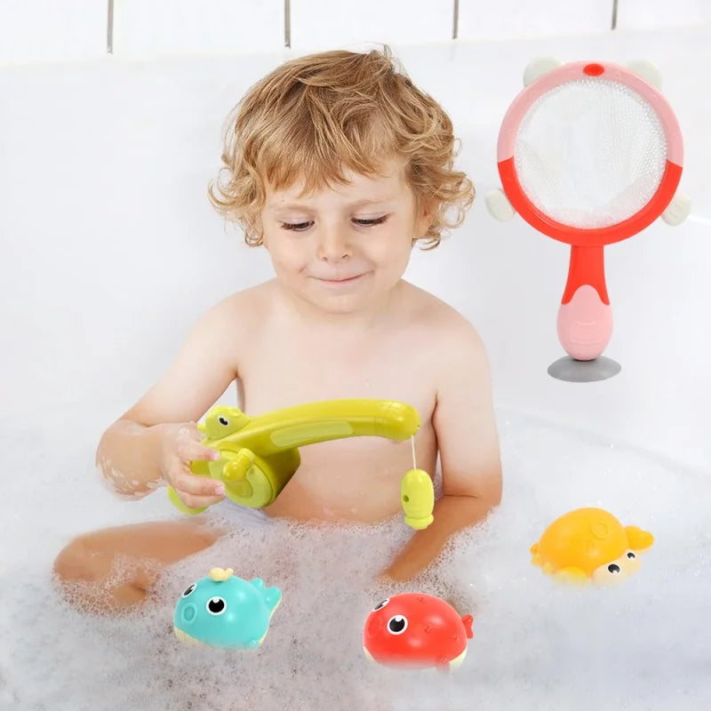 Magnetic LED Light Up Fishing Games Baby Bath Toys Set with Fishing Rod Toddler Bathtub Floating Water Toys for Kids Gift