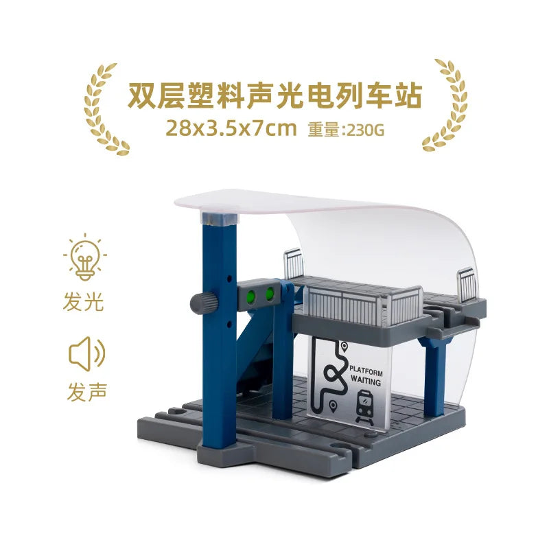 Wooden Train Tracks Railway Toys Set Parking lot apron fire station gas station rotary crane Overpass Model for Kids Toys Gifts