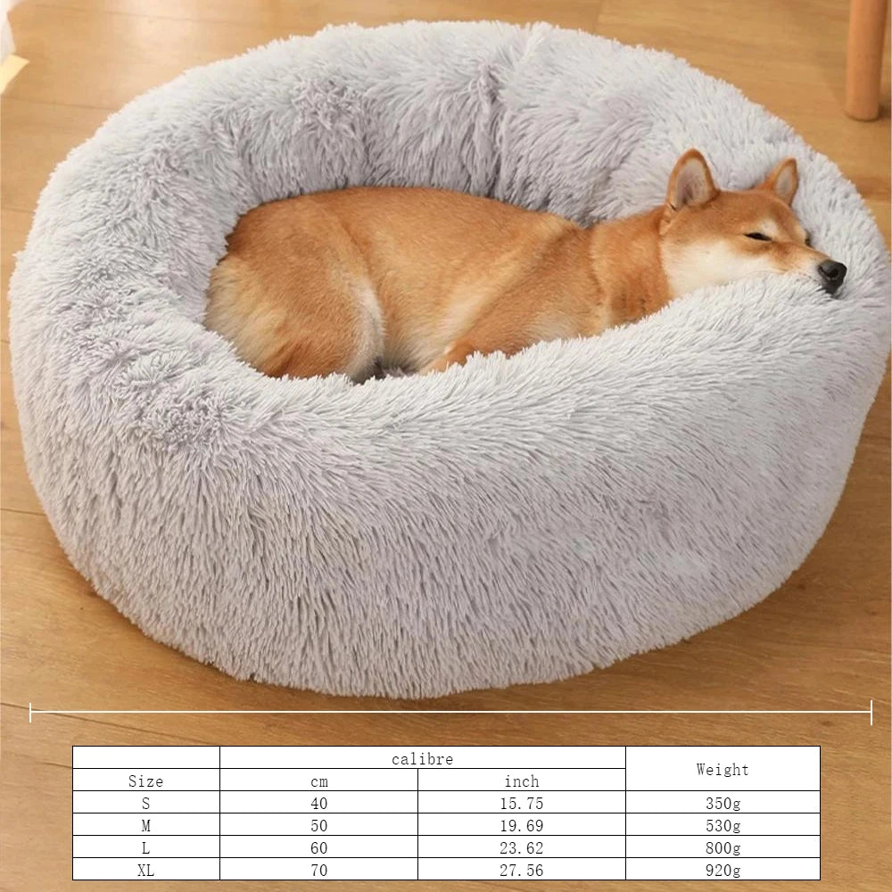 MADDEN Round Dog Bed Cat Pet Bed Super Soft Long Plush Winter Warm Puppy House Fluffy Pet Sleeping Basket Cushion Dog Supplies