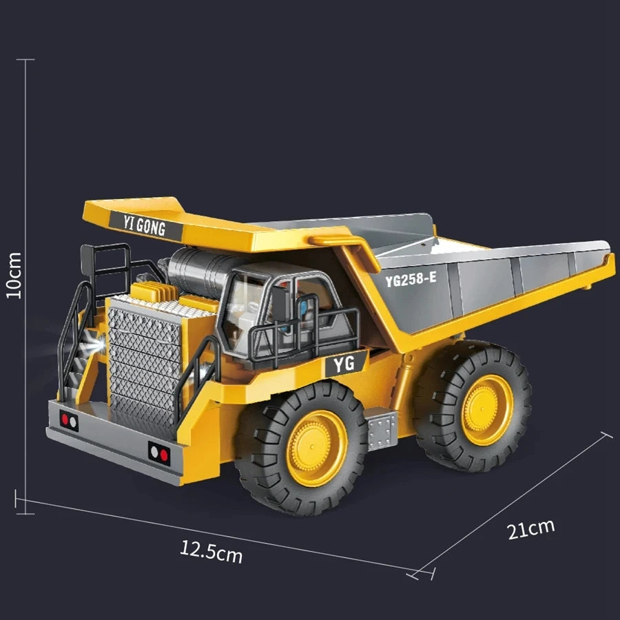 4WD Remote Control Excavator Dump Truck Crawler Bulldozer RC Model Car Toy Alloy Simulation Construction Vehicle Gifts for Kids