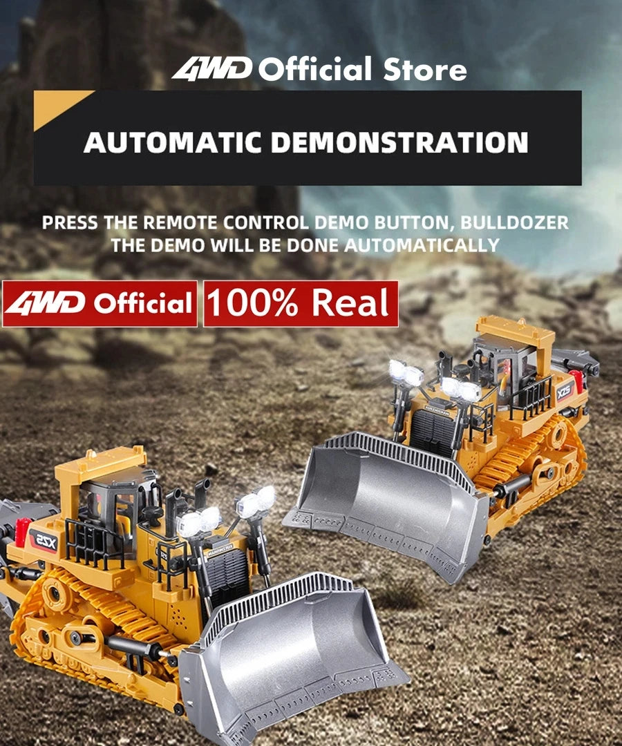 4WD Remote Control Excavator Dump Truck Crawler Bulldozer RC Model Car Toy Alloy Simulation Construction Vehicle Gifts for Kids