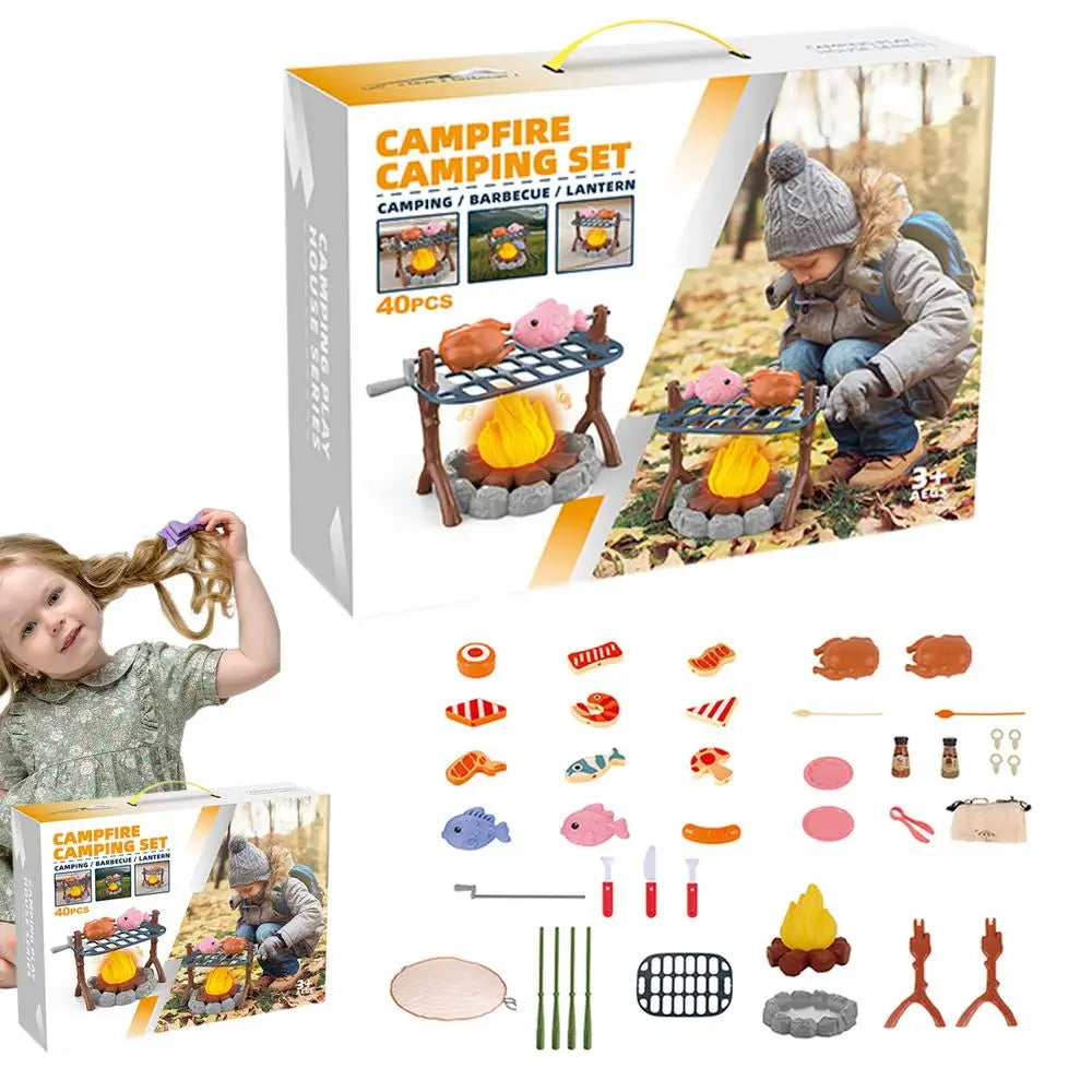 Kids Pretend Camping Set Mini Food Campfire Toy BBQ Grill Set Children Indoor Outdoor Toys Birthday Party Favors Christmas Gifts