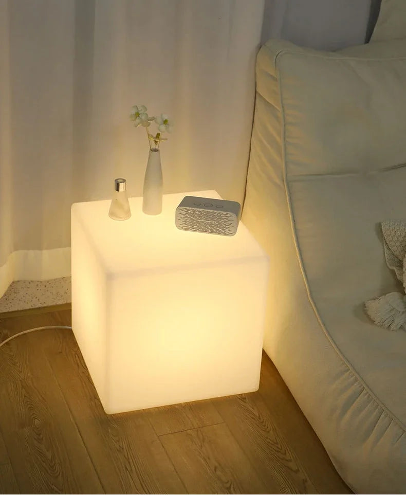 Bedside Glow Cabinet White Cube Floor Lamp 3D Decorative Sofa Coffee Table Bedside Lamp Luxury Decorative Night Lights