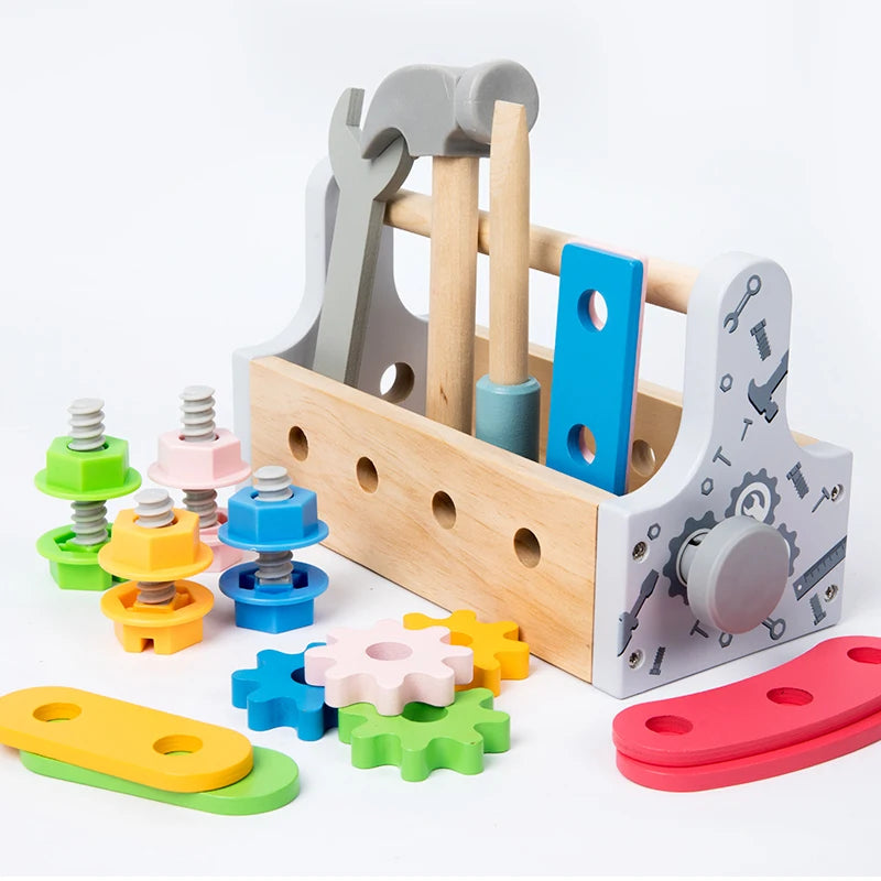 Kids Tool Box Toy Wooden Pretend Game Puzzle Disassembly Set Simulation Multifunctional Repair Carpenter Tool Boy Gift