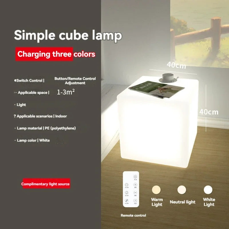 Bedside Glow Cabinet White Cube Floor Lamp 3D Decorative Sofa Coffee Table Bedside Lamp Luxury Decorative Night Lights