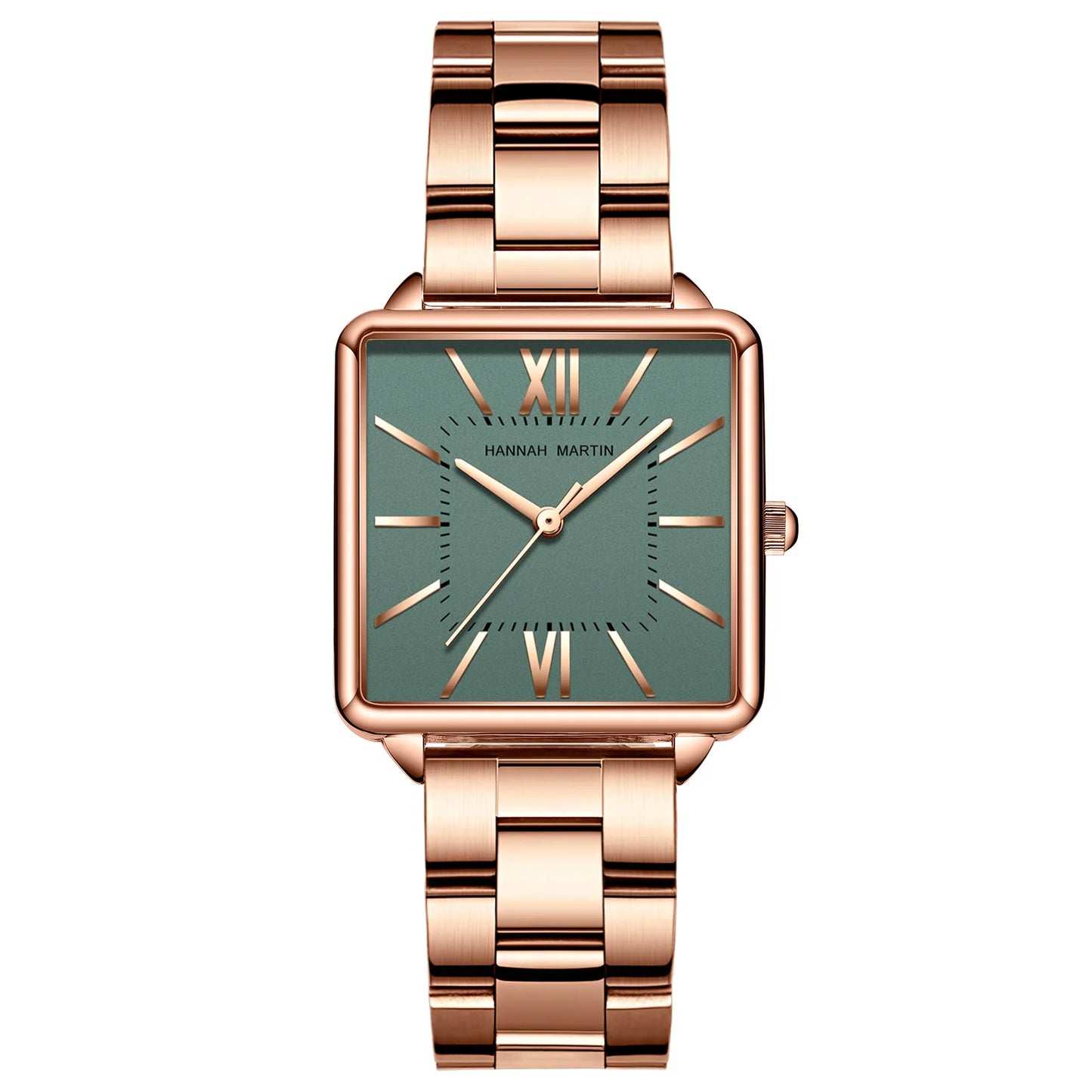 Japan Quartz Movement Green Dial Roman Square Watches Case Stanless Steel Fashion Wristwatch Ladies Rose Gold Watches For Women