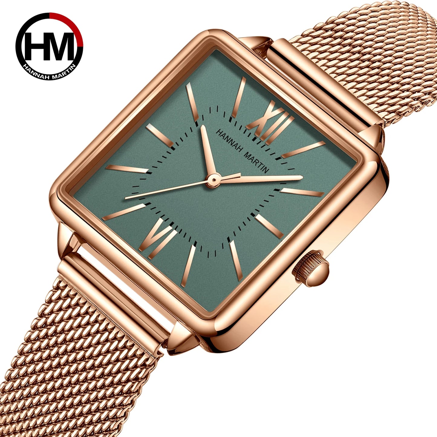 Japan Quartz Movement Green Dial Roman Square Watches Case Stanless Steel Fashion Wristwatch Ladies Rose Gold Watches For Women