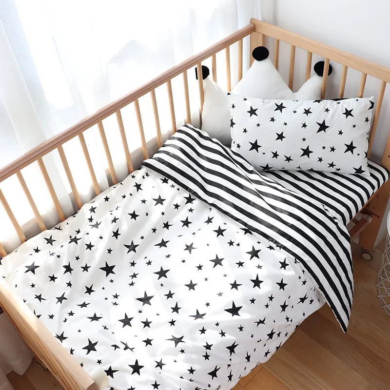 3Pcs Baby Bedding Set For Newborns Star Pattern Kid Bed Linen For Boy Pure Cotton Woven Crib Bedding Duvet Cover Pillocase Sheet