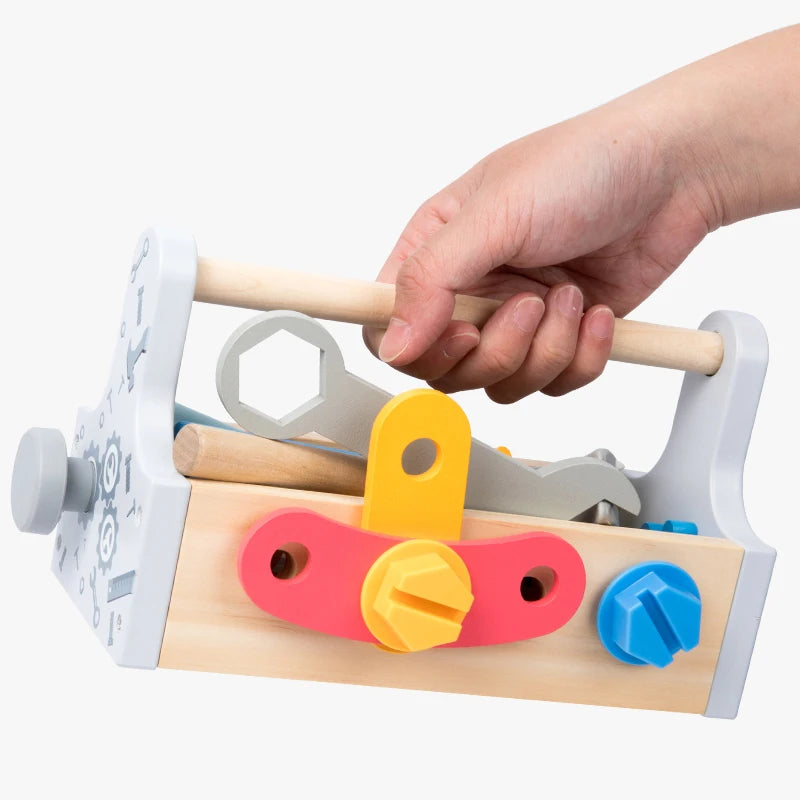 Kids Tool Box Toy Wooden Pretend Game Puzzle Disassembly Set Simulation Multifunctional Repair Carpenter Tool Boy Gift