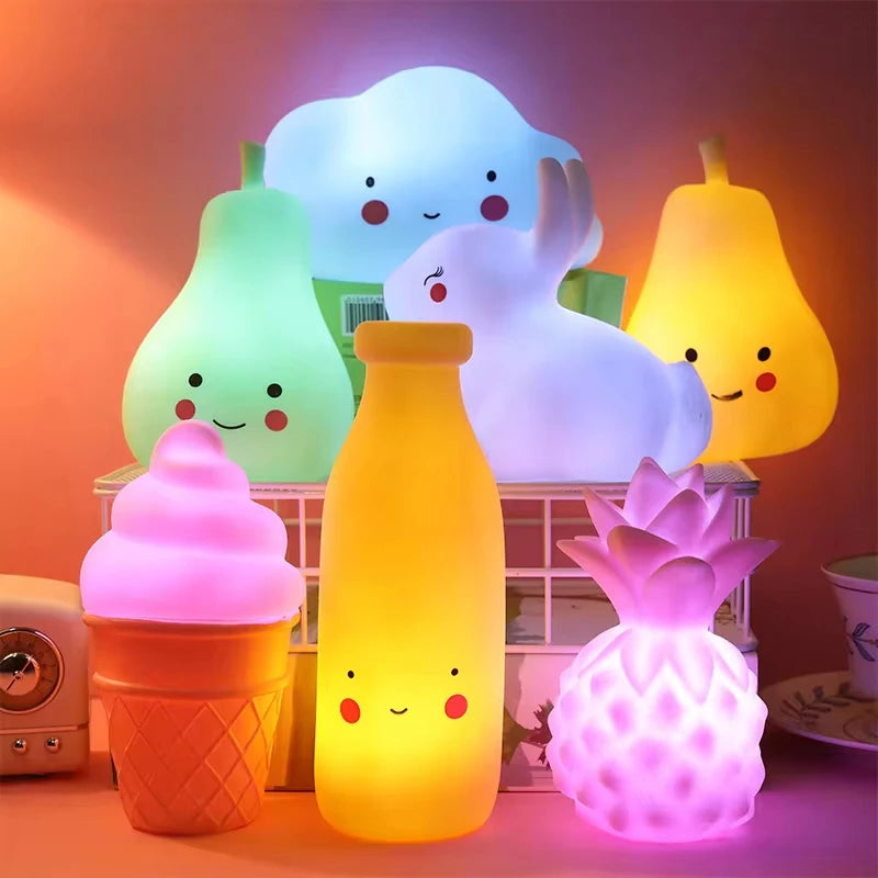 Cute LED Night Light Bear Unicorn Dinosaur Rabbit Cartoon Animal Bedside Lamp for Children Bedroom Yellow Blue Pink White Light