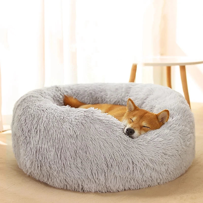 MADDEN Round Dog Bed Cat Pet Bed Super Soft Long Plush Winter Warm Puppy House Fluffy Pet Sleeping Basket Cushion Dog Supplies