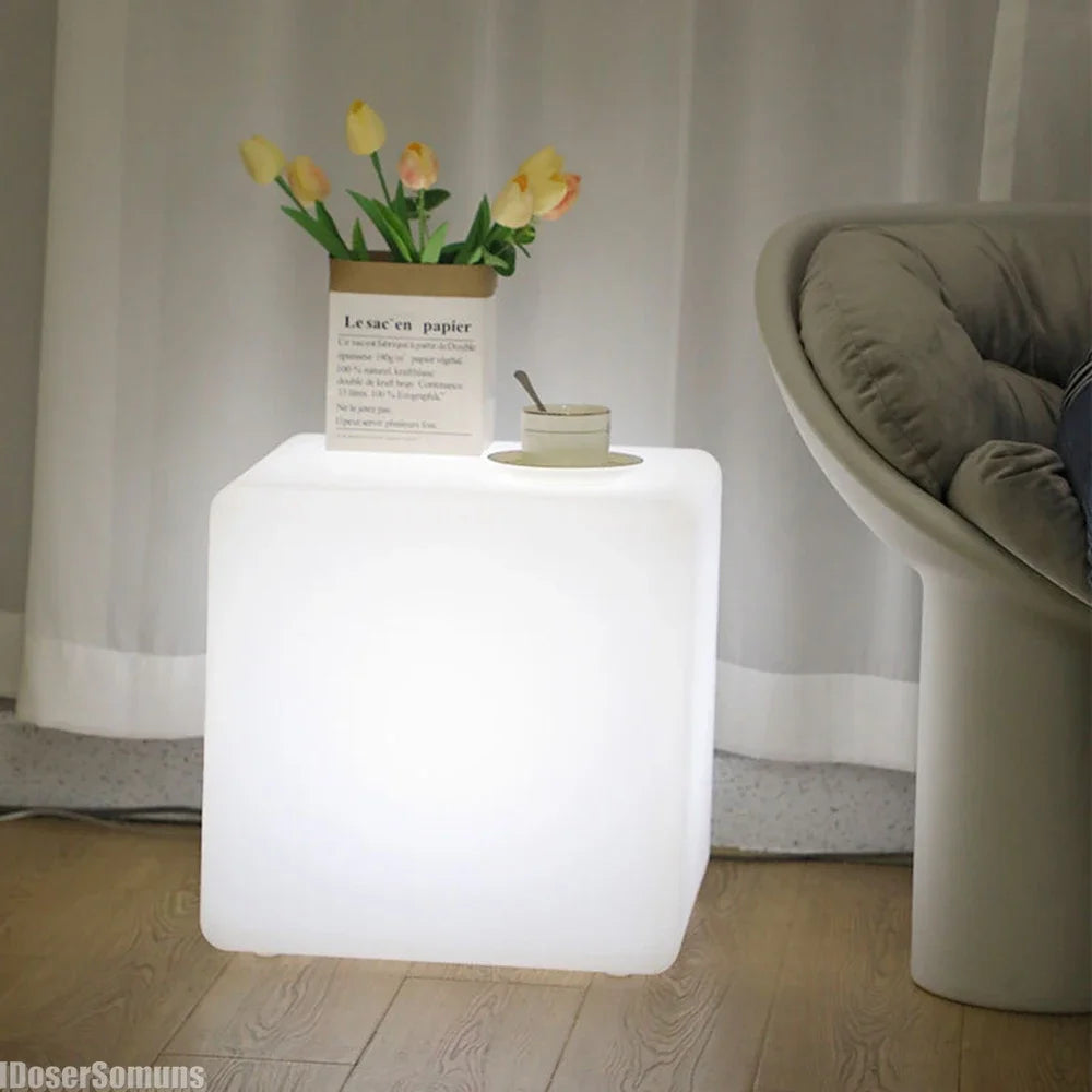 Bedside Glow Cabinet White Cube Floor Lamp 3D Decorative Sofa Coffee Table Bedside Lamp Luxury Decorative Night Lights