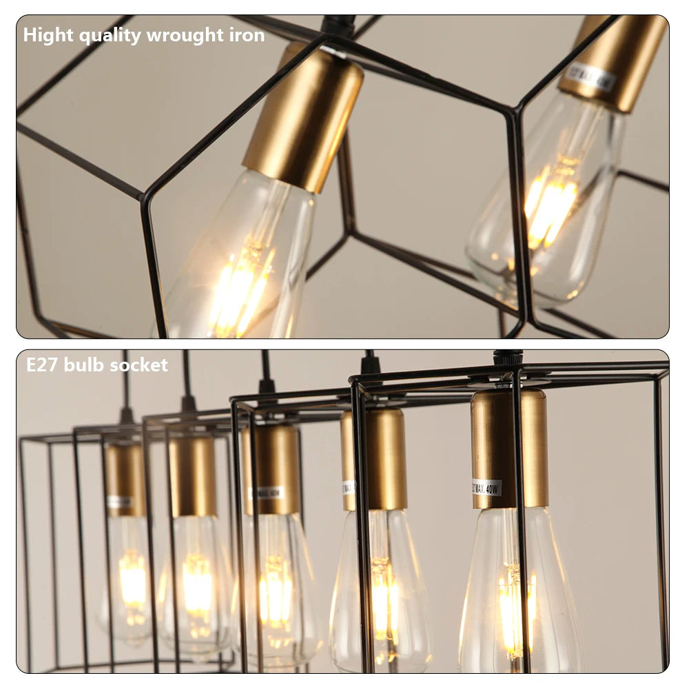 Modern LED Chandelier Hanging E27 Lamp Geometric Metal Frame Lamp Suitable For Creative Light Above the Table Bedroom