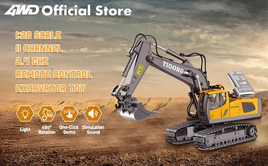 4WD Remote Control Excavator Dump Truck Crawler Bulldozer RC Model Car Toy Alloy Simulation Construction Vehicle Gifts for Kids