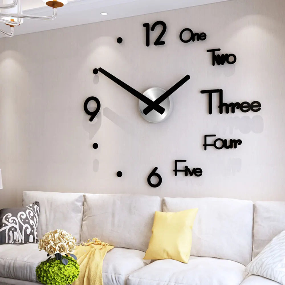 Modern Design Large Wall Clock 3D DIY Quartz Clocks Fashion Watches Acrylic Mirror Stickers Living Room Home Decor Horloge