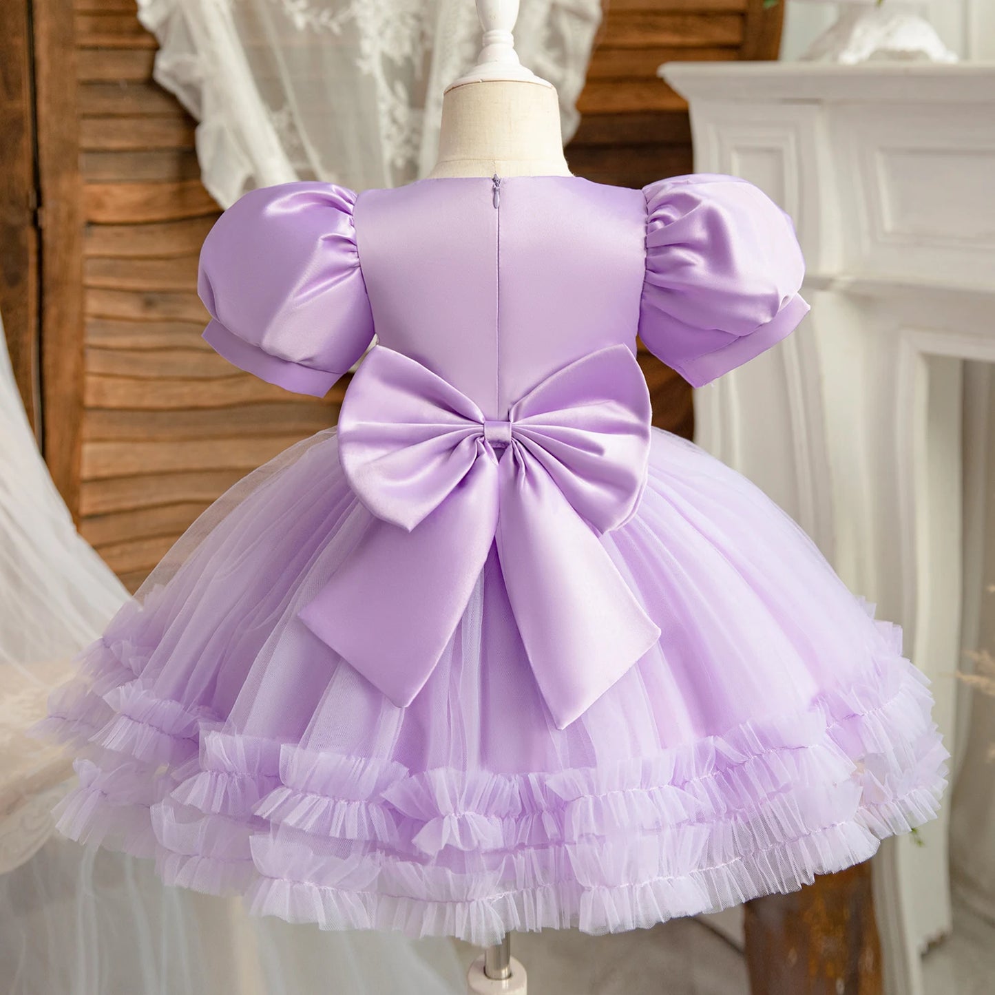 Newborn Baby Girl Dress Party Dresses for Girls 1Yrs Birthday Princess Dress Summer Fuffy Sleeves Christening Gown Baby Clothing