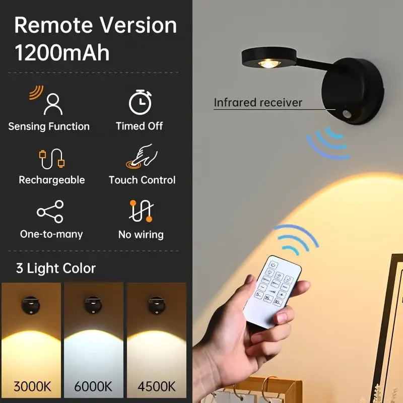 3-Colors USB Rechargeable Intelligent Human Sensing Wireless Wall Light Dimmable Led Spotlight For Lighting Paintings Pictures