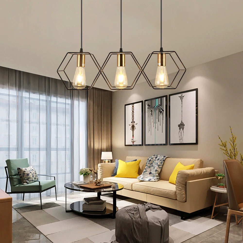 Modern LED Chandelier Hanging E27 Lamp Geometric Metal Frame Lamp Suitable For Creative Light Above the Table Bedroom