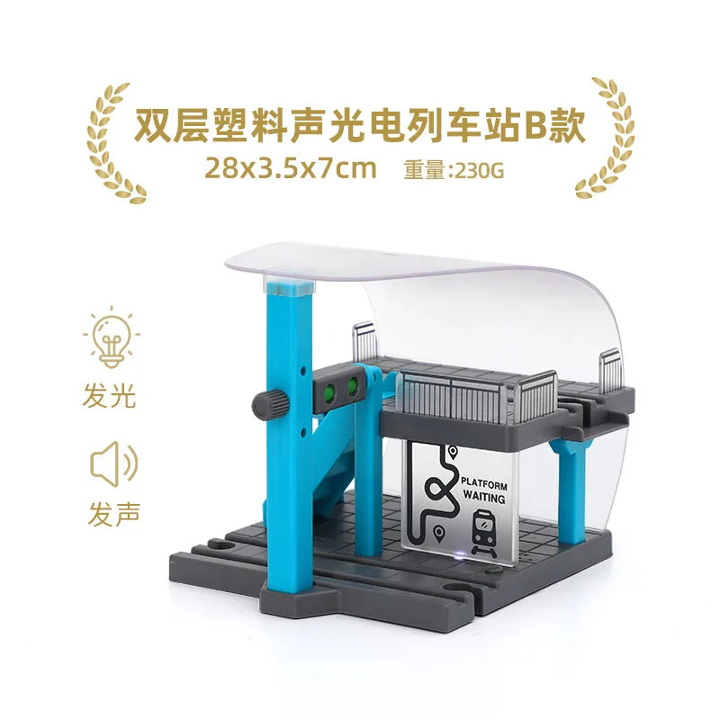 Wooden Train Tracks Railway Toys Set Parking lot apron fire station gas station rotary crane Overpass Model for Kids Toys Gifts