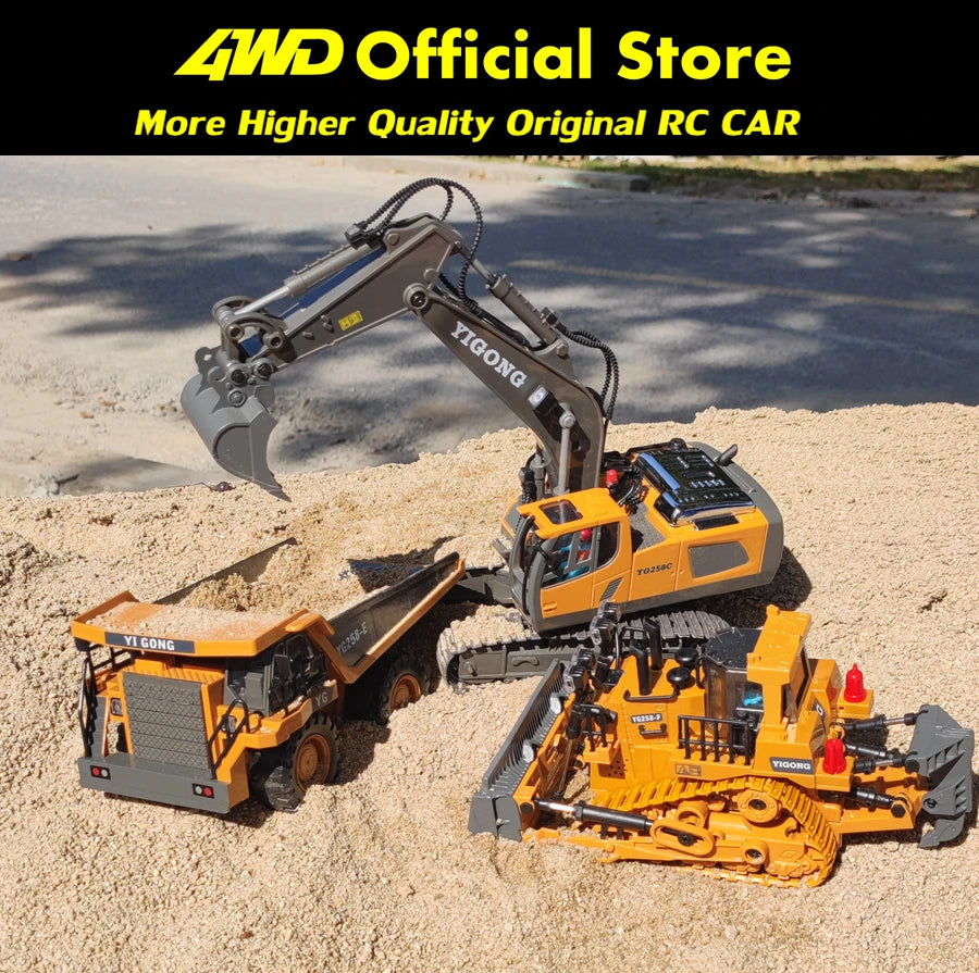 4WD Remote Control Excavator Dump Truck Crawler Bulldozer RC Model Car Toy Alloy Simulation Construction Vehicle Gifts for Kids